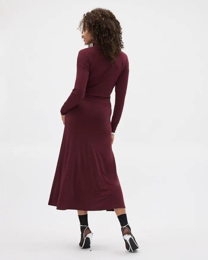 RWandCO Dresses LongSleeve Fit And Flare Midi Dress With Funnel Neckline Windsor Wine 8211 Women RWandCO Dresses LongSleeve Fit And Flare Midi Dress With Funnel Neckline Windsor Wine 8211 Women