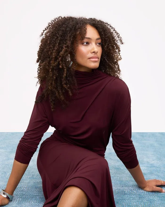 RWandCO Dresses LongSleeve Fit And Flare Midi Dress With Funnel Neckline Windsor Wine 8211 Women RWandCO Dresses LongSleeve Fit And Flare Midi Dress With Funnel Neckline Windsor Wine 8211 Women