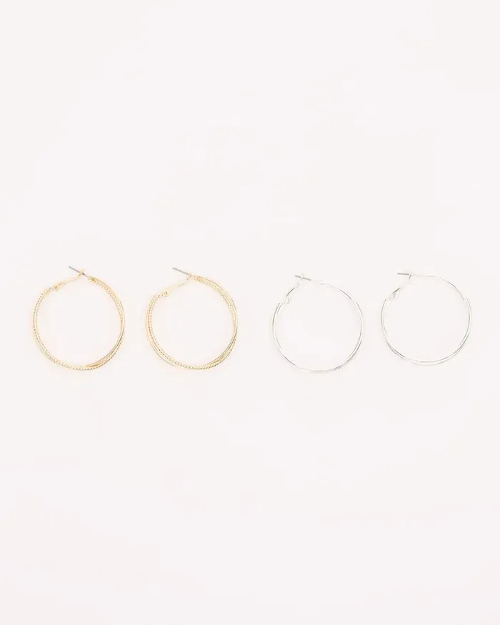 RWandCO Earrings Thin Double Hoops 8211 2 Pairs Multicolor 8211 Women