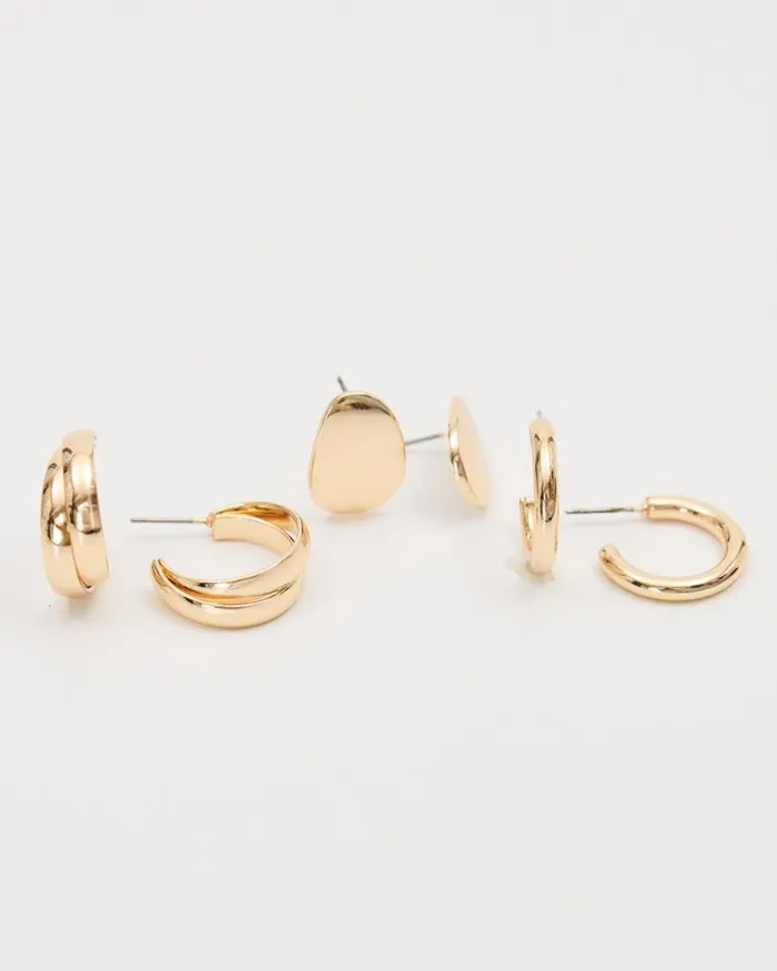 RWandCO Earrings Various Earrings 8211 3 Pairs Gold 8211 Women