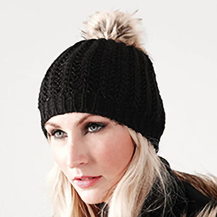 RWandCO Hats Gloves and Scarves Beechfield 8211 LadiesWomens Faux Fur Pom Pom Winter Beanie Black 8211 Women RWandCO Hats Gloves and Scarves Beechfield 8211 LadiesWomens Faux Fur Pom Pom Winter Beanie Black 8211 Women