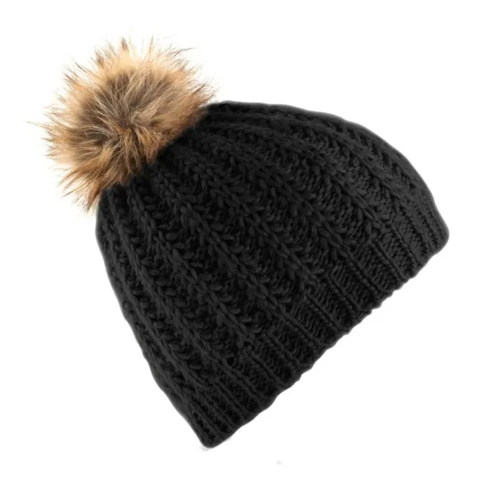 RWandCO Hats Gloves and Scarves Beechfield 8211 LadiesWomens Faux Fur Pom Pom Winter Beanie Black 8211 Women RWandCO Hats Gloves and Scarves Beechfield 8211 LadiesWomens Faux Fur Pom Pom Winter Beanie Black 8211 Women
