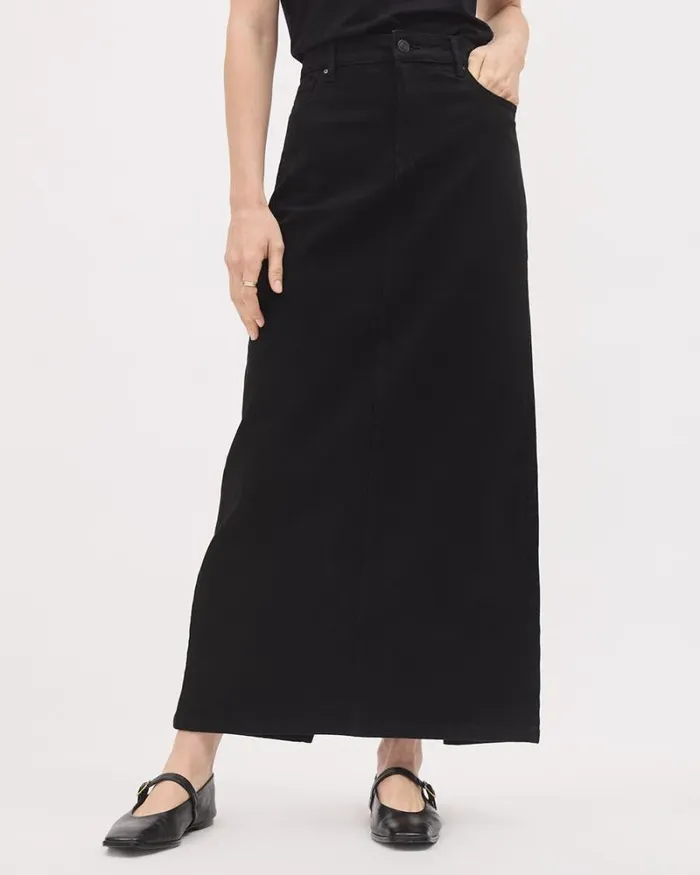RWandCO Jeans Black Maxi Denim Skirt With Back Slit Black 8211 Women