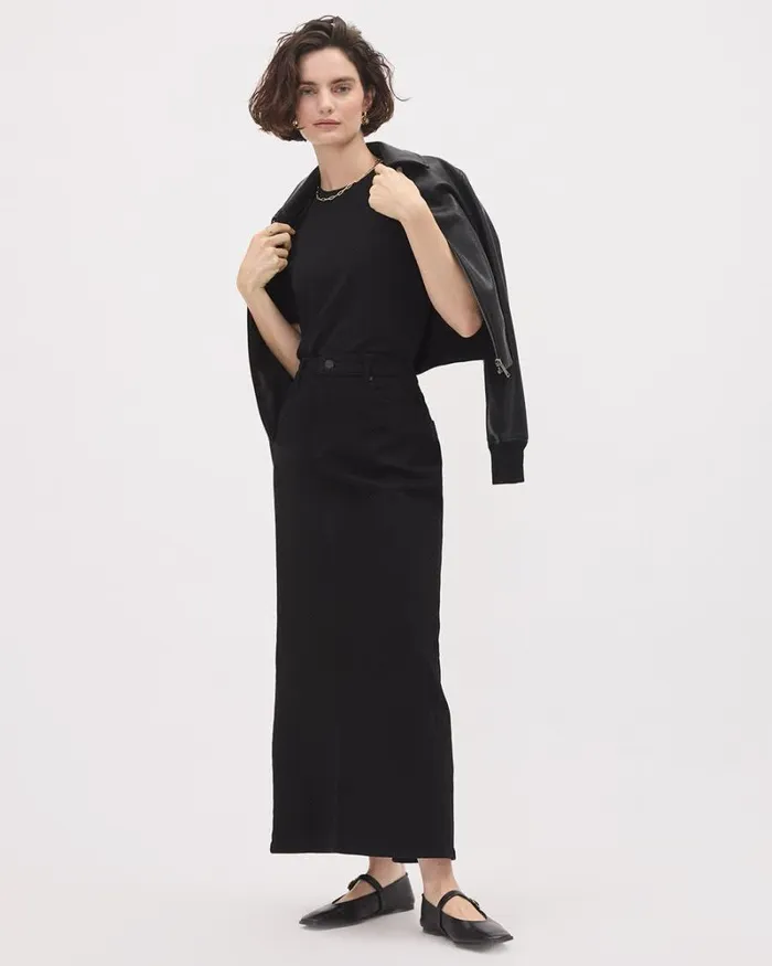 RWandCO Jeans Black Maxi Denim Skirt With Back Slit Black 8211 Women RWandCO Jeans Black Maxi Denim Skirt With Back Slit Black 8211 Women