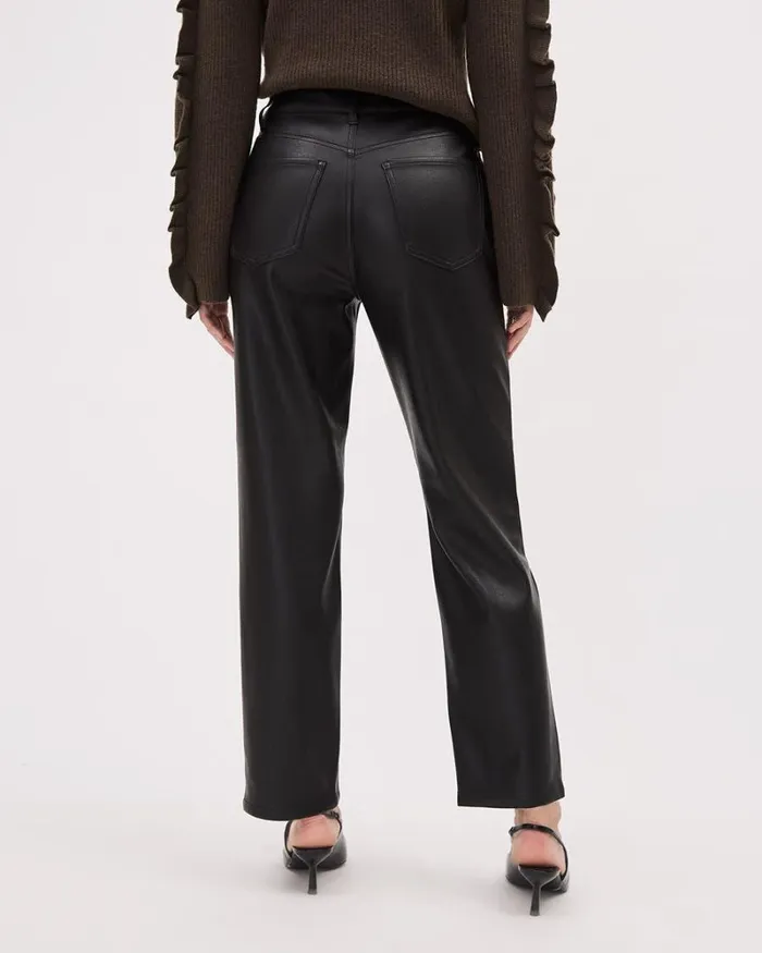RWandCO Jeans StraightLeg HighRise Faux Leather Pant Black 8211 Women