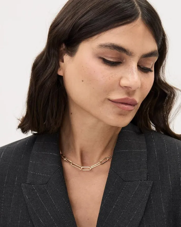 RWandCO Jewelry Short Textured Paperclip Chain Necklace Gold 8211 Women