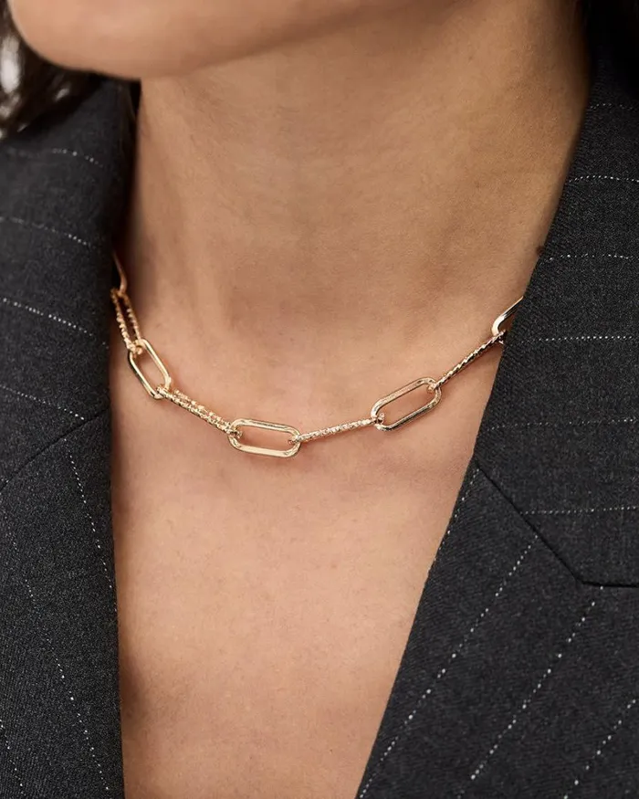 RWandCO Jewelry Short Textured Paperclip Chain Necklace Gold 8211 Women