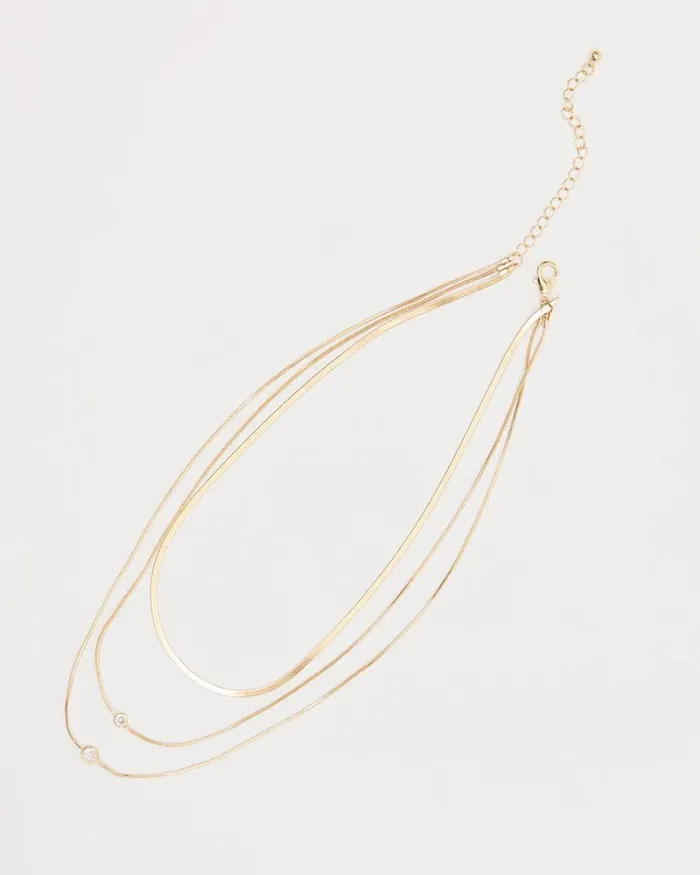 RWandCO Jewelry Triple Snake Chain Short Necklace With Glass Stones Gold 8211 Women RWandCO Jewelry Triple Snake Chain Short Necklace With Glass Stones Gold 8211 Women