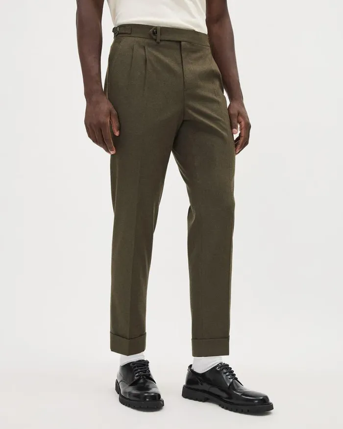 RWandCO Pants Brushed TaperedLeg Pleated Pant Dark Khaki 8211 Men