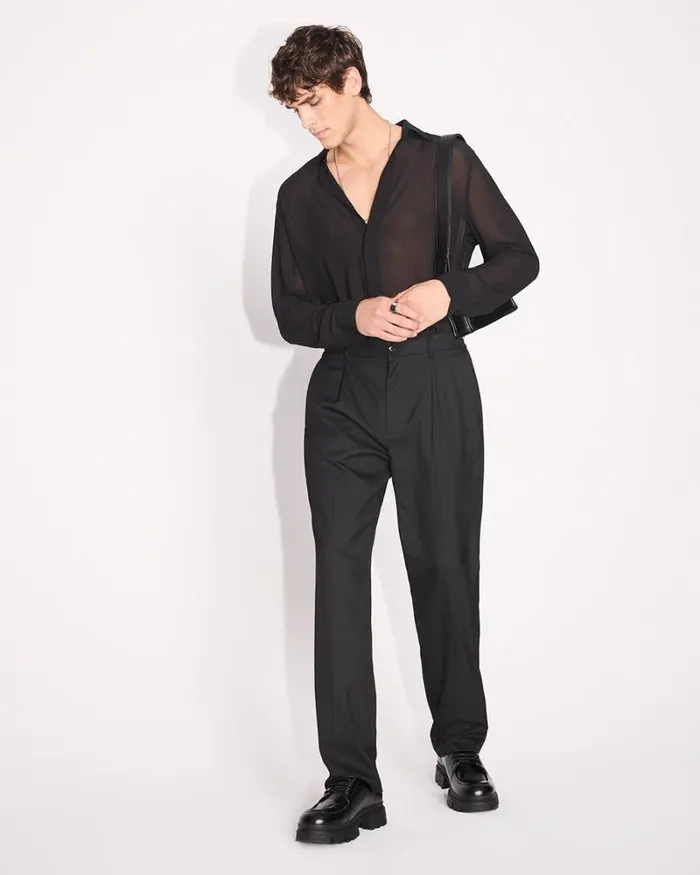 RWandCO Pants Pleated StraightLeg Pant With Elastic Waistband Black 8211 Men