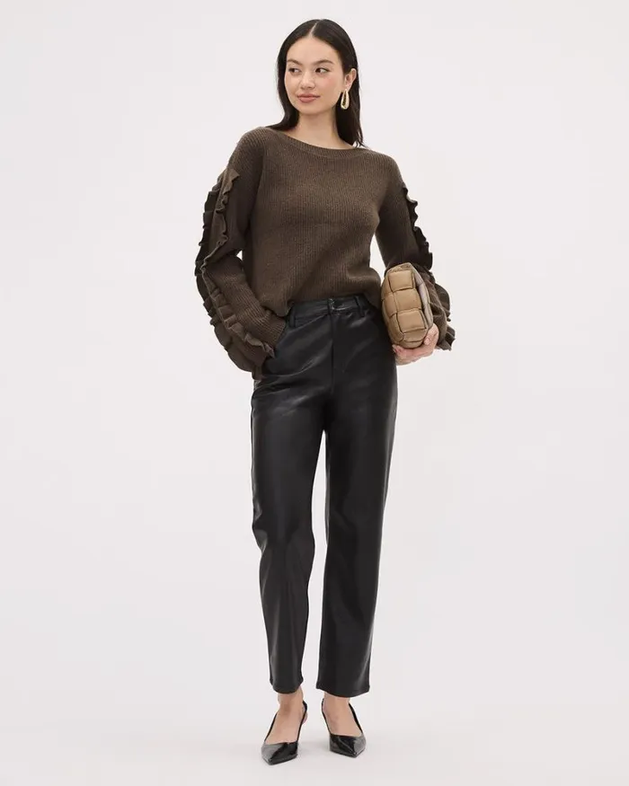 RWandCO Pants StraightLeg HighRise Faux Leather Pant Black 8211 Women