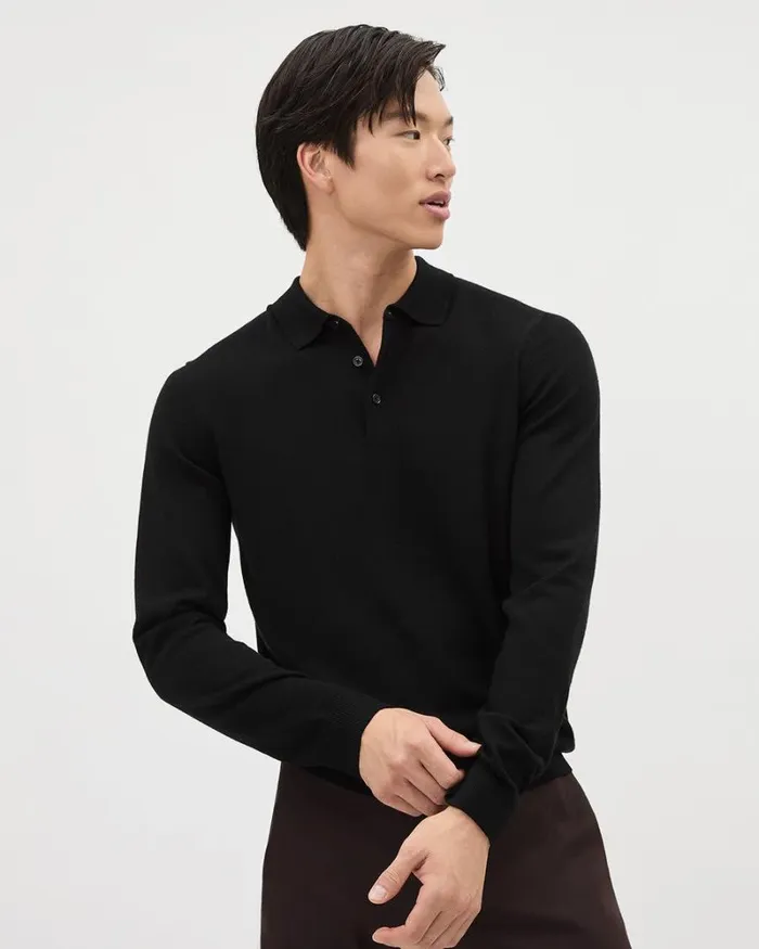 RWandCO Polos LongSleeve MerinoWool Polo Black 8211 Men