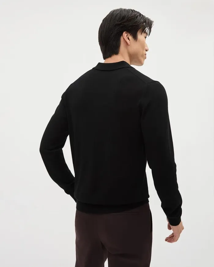RWandCO Polos LongSleeve MerinoWool Polo Black 8211 Men RWandCO Polos LongSleeve MerinoWool Polo Black 8211 Men