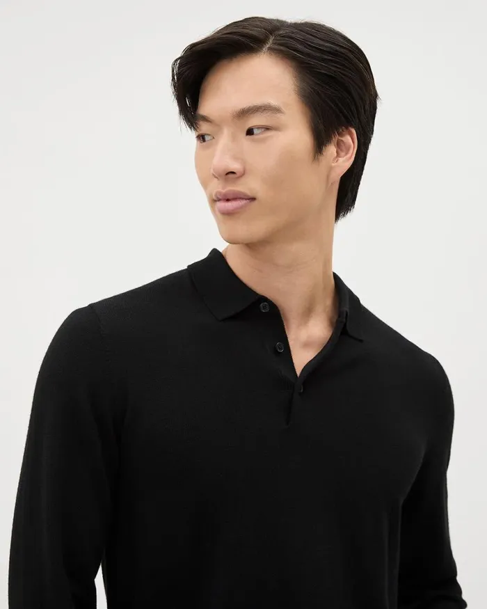 RWandCO Polos LongSleeve MerinoWool Polo Black 8211 Men RWandCO Polos LongSleeve MerinoWool Polo Black 8211 Men