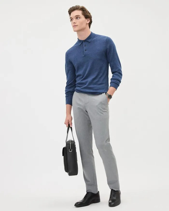 RWandCO Polos LongSleeve MerinoWool Polo Petrol Blue 8211 Men RWandCO Polos LongSleeve MerinoWool Polo Petrol Blue 8211 Men