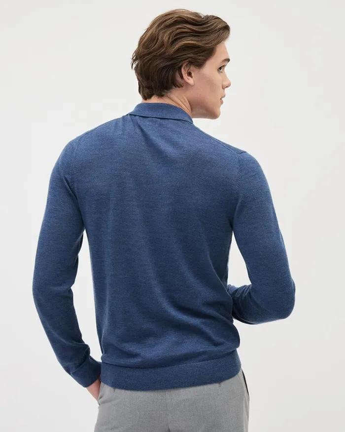 RWandCO Polos LongSleeve MerinoWool Polo Petrol Blue 8211 Men RWandCO Polos LongSleeve MerinoWool Polo Petrol Blue 8211 Men