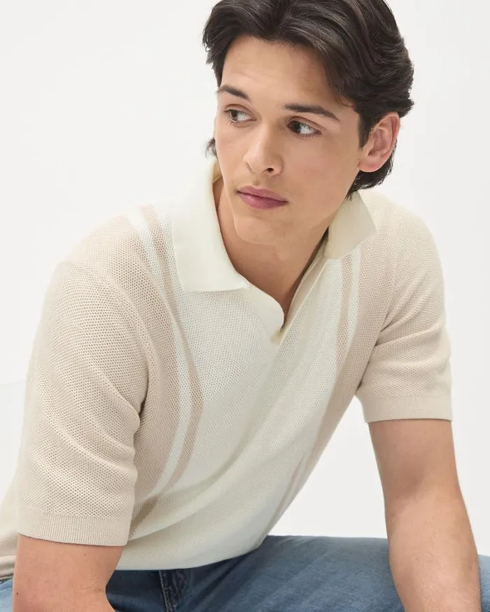 RWandCO Polos ShortSleeve Cotton Polo Sweater With Johnny Collar Marshmallow Blond Wood 8211 Men RWandCO Polos ShortSleeve Cotton Polo Sweater With Johnny Collar Marshmallow Blond Wood 8211 Men