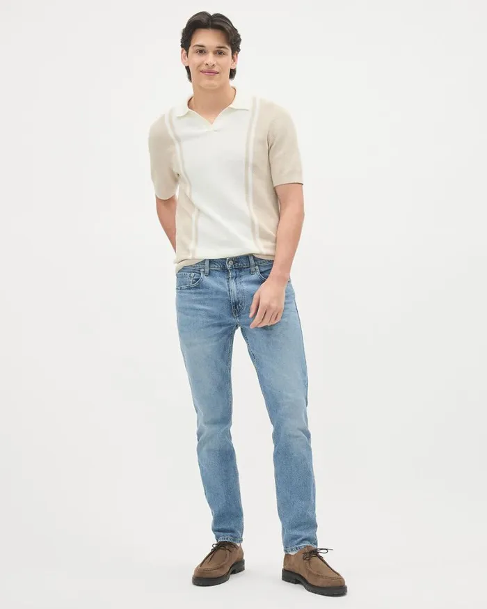 RWandCO Polos ShortSleeve Cotton Polo Sweater With Johnny Collar Marshmallow Blond Wood 8211 Men