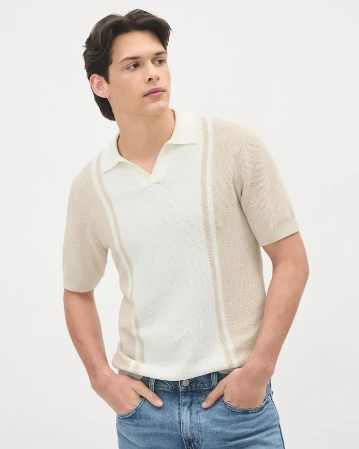 RWandCO Polos ShortSleeve Cotton Polo Sweater With Johnny Collar Marshmallow Blond Wood 8211 Men