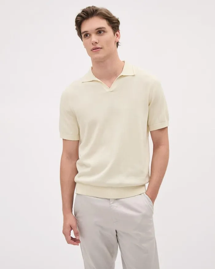 RWandCO Polos ShortSleeve Cotton Polo Sweater With Johnny Collar Turtledove 8211 Men RWandCO Polos ShortSleeve Cotton Polo Sweater With Johnny Collar Turtledove 8211 Men