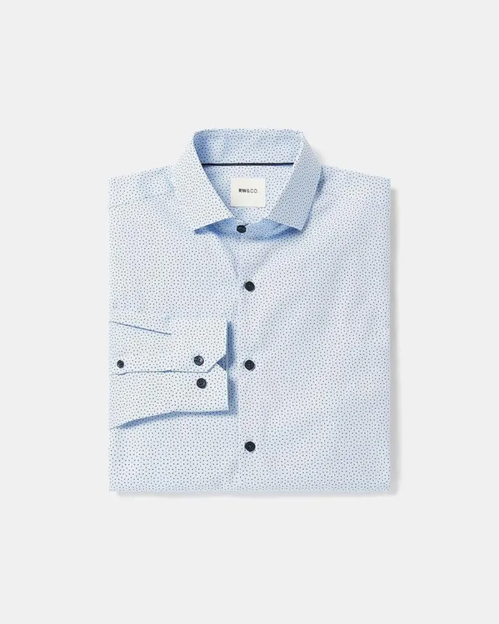 RWandCO Shirts Blue TailoredFit Dress Shirt With Micro Geo Print Navy Blazer 8211 Men RWandCO Shirts Blue TailoredFit Dress Shirt With Micro Geo Print Navy Blazer 8211 Men