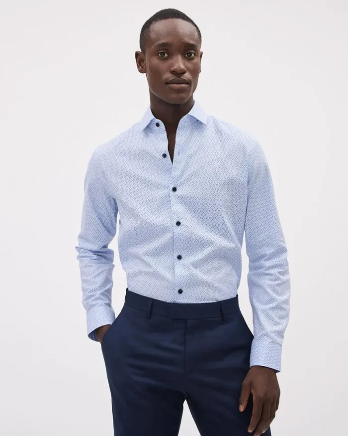 RWandCO Shirts Blue TailoredFit Dress Shirt With Micro Geo Print Navy Blazer 8211 Men RWandCO Shirts Blue TailoredFit Dress Shirt With Micro Geo Print Navy Blazer 8211 Men