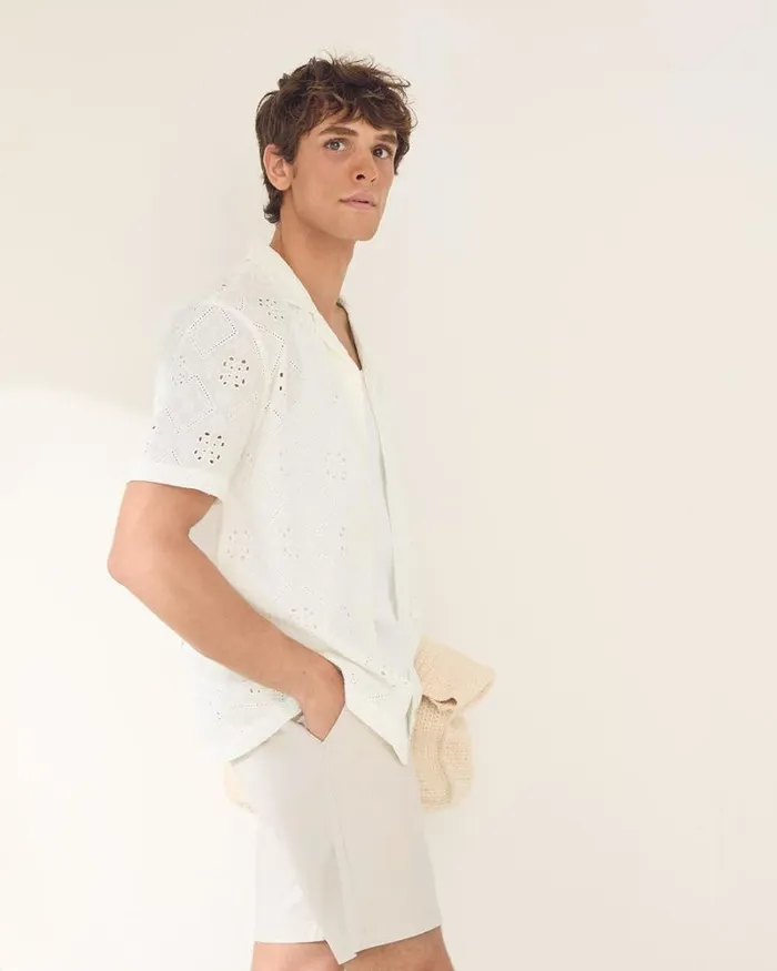 RWandCO Shirts ShortSleeve CampCollar Shirt With Embroidered Details Bright White 8211 Men