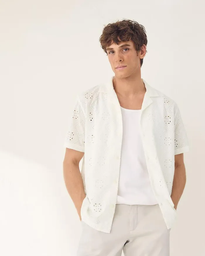 RWandCO Shirts ShortSleeve CampCollar Shirt With Embroidered Details Bright White 8211 Men
