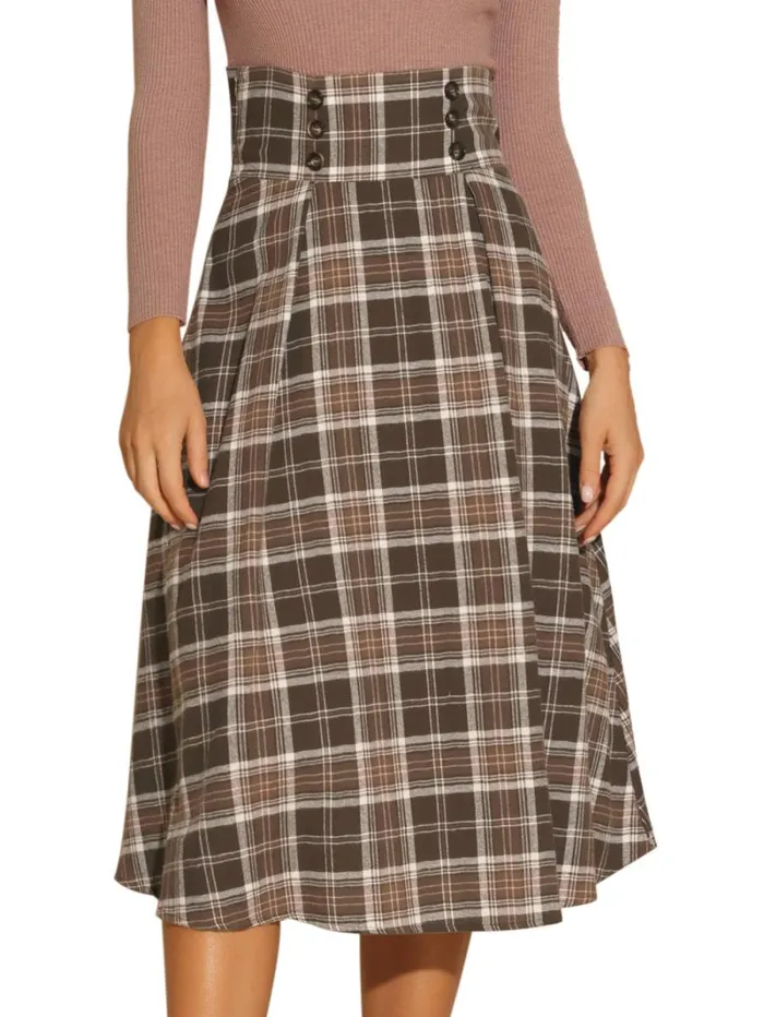 RWandCO Skirts Allegra K 8211 High Elastic Waist Fall Tartan Midi Skirt Brown 8211 Women RWandCO Skirts Allegra K 8211 High Elastic Waist Fall Tartan Midi Skirt Brown 8211 Women