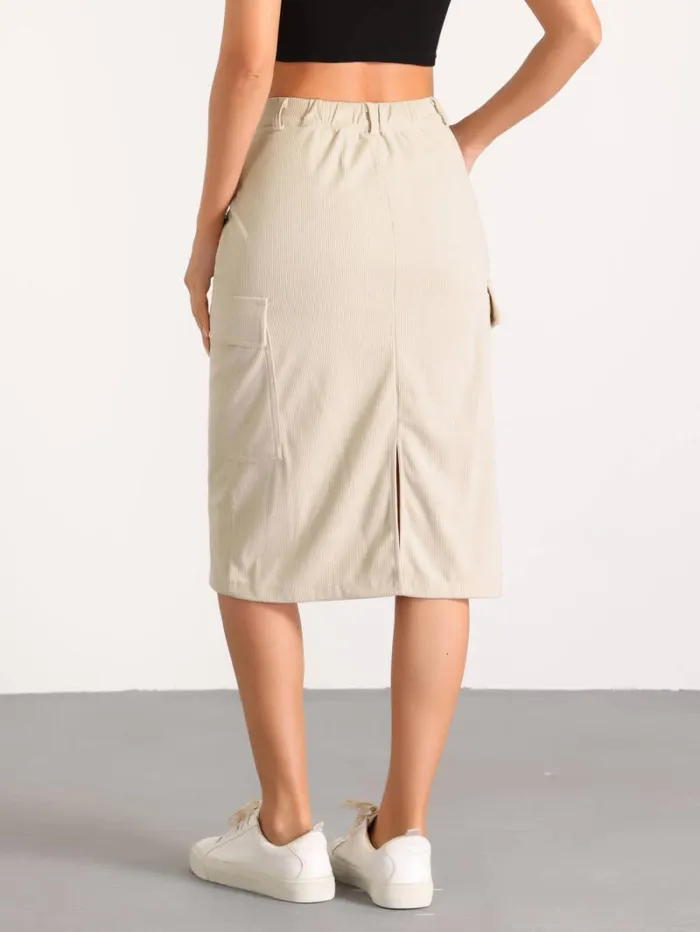 RWandCO Skirts Allegra K 8211 High Waist Corduroy Cargo Skirt Cream 8211 Women