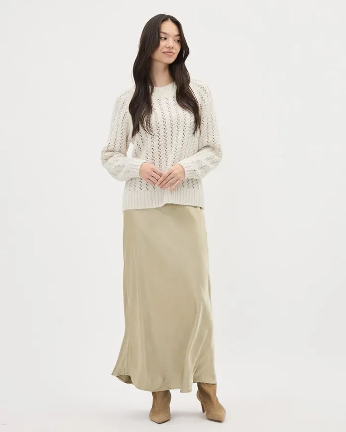 RWandCO Skirts Satin HighRise ALine Maxi Skirt Pure Beige 8211 Women