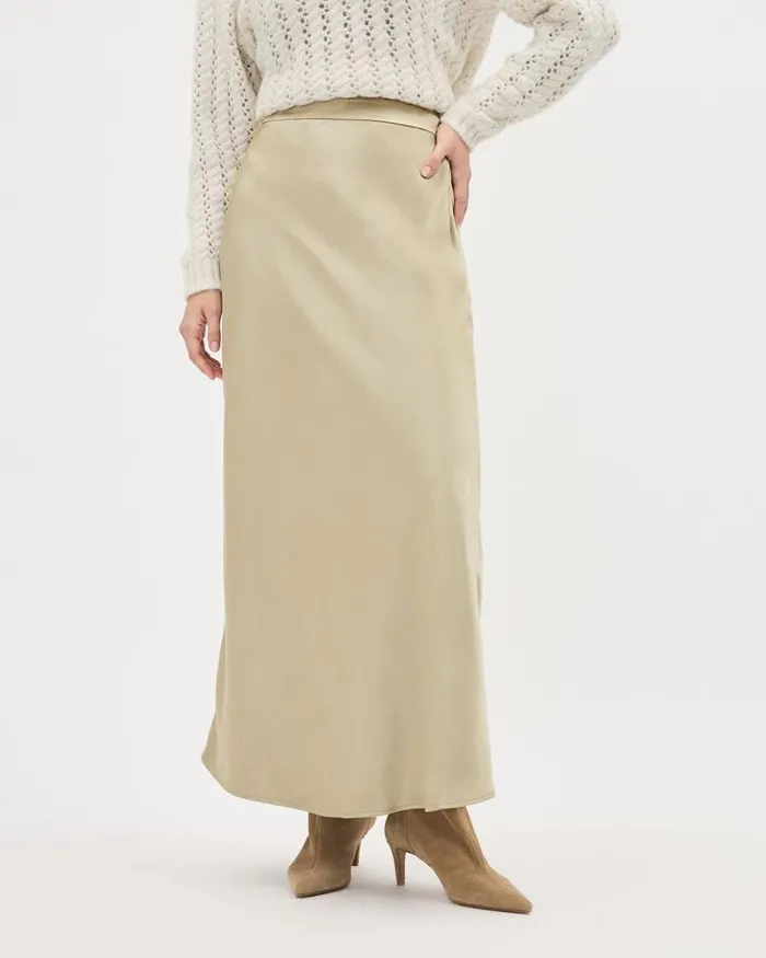 RWandCO Skirts Satin HighRise ALine Maxi Skirt Pure Beige 8211 Women