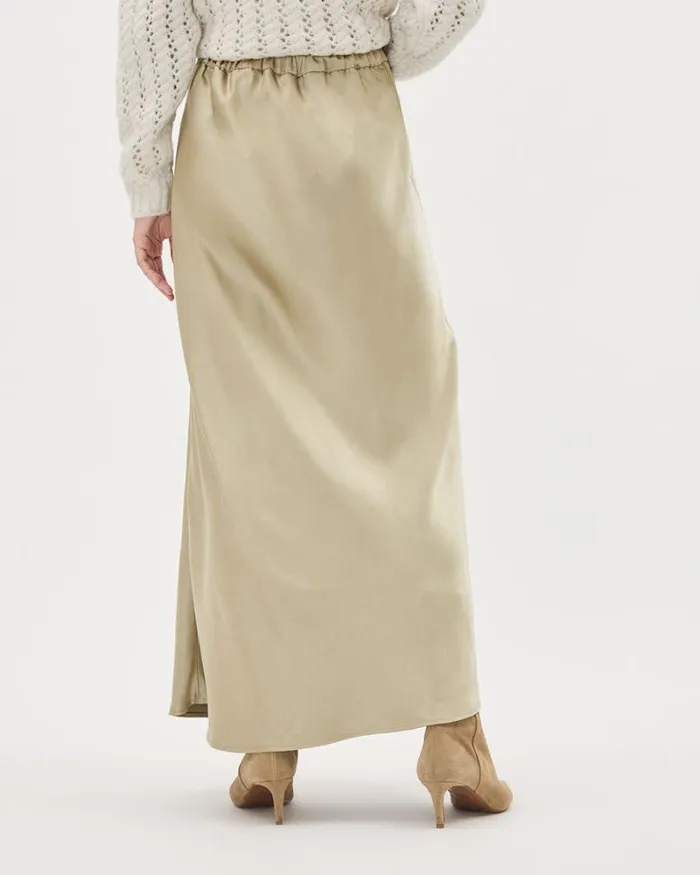 RWandCO Skirts Satin HighRise ALine Maxi Skirt Pure Beige 8211 Women