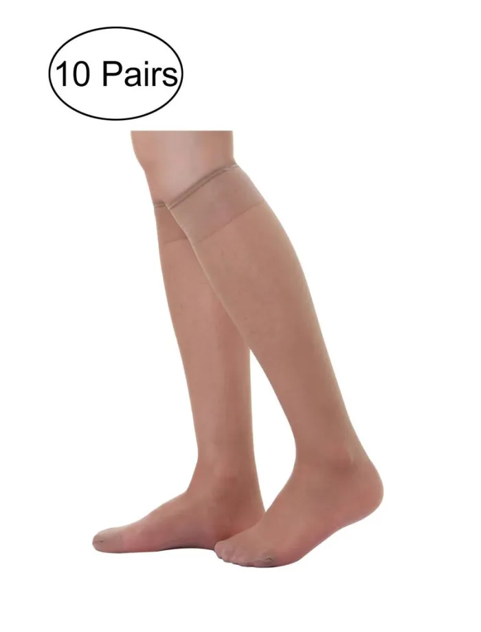 RWandCO Socks and Tights Allegra K Women039s Silky Sheer Reinforced Toe Stockings 10 Pairs Coffee Color 8211 Women