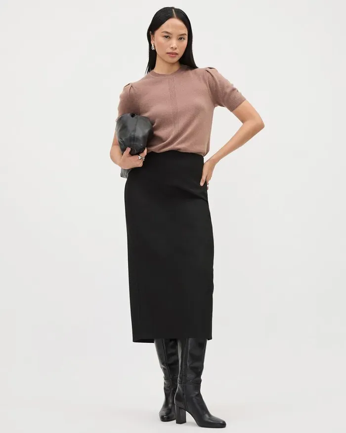 RWandCO Suiting Skirts Black WoolBlend Midi Pencil Skirt Black 8211 Women