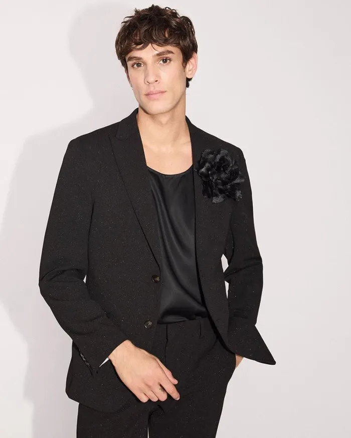 RWandCO Suits SlimFit Black Suit Blazer With Metallic Fibres Black 8211 Men