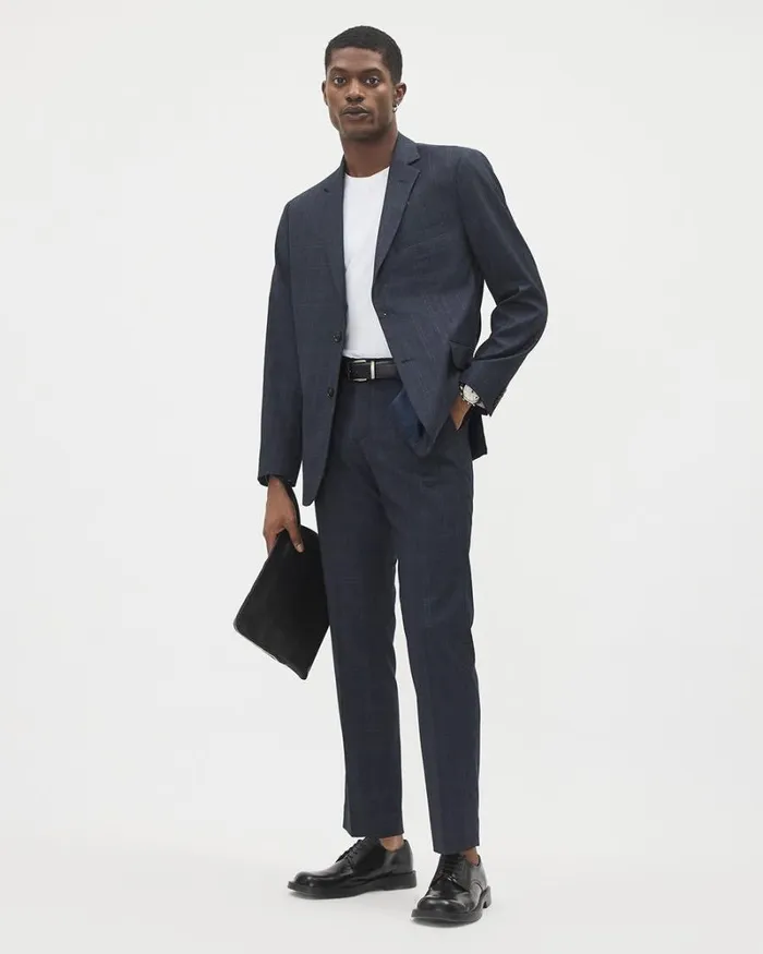 RWandCO Suits TailoredFit Navy Checkered Suit Pant Navy Blazer 8211 Men