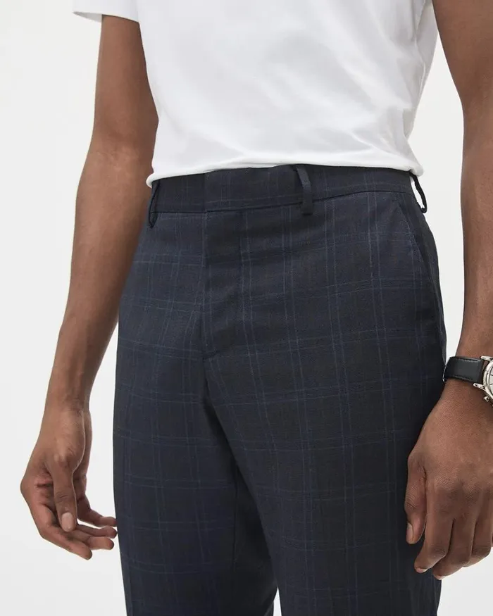 RWandCO Suits TailoredFit Navy Checkered Suit Pant Navy Blazer 8211 Men