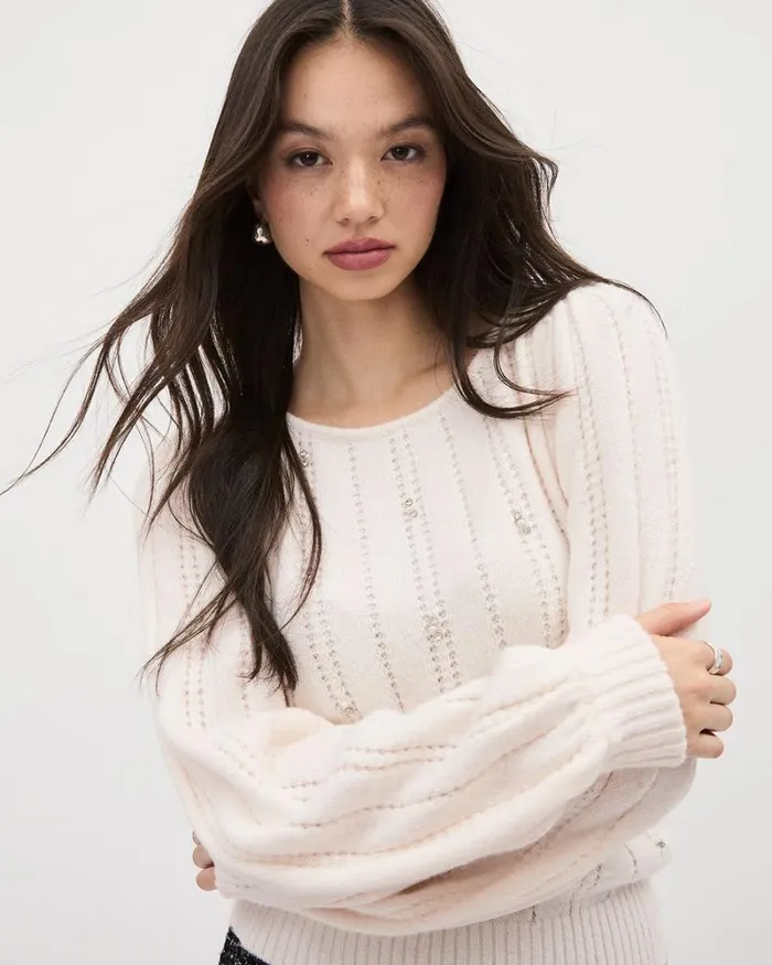 RWandCO Sweaters and Cardigans LongSleeve BoatNeck Pointelle Pullover Coconut Milk 8211 Women RWandCO Sweaters and Cardigans LongSleeve BoatNeck Pointelle Pullover Coconut Milk 8211 Women
