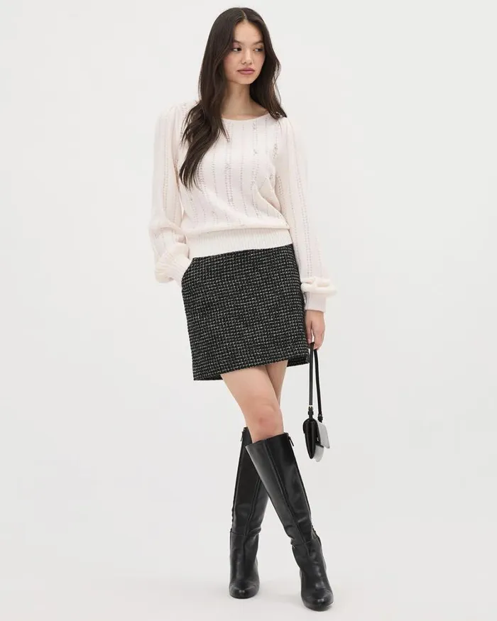 RWandCO Sweaters and Cardigans LongSleeve BoatNeck Pointelle Pullover Coconut Milk 8211 Women RWandCO Sweaters and Cardigans LongSleeve BoatNeck Pointelle Pullover Coconut Milk 8211 Women