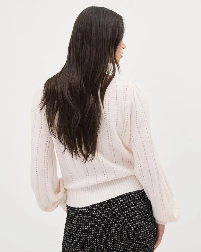 RWandCO Sweaters and Cardigans LongSleeve BoatNeck Pointelle Pullover Coconut Milk 8211 Women RWandCO Sweaters and Cardigans LongSleeve BoatNeck Pointelle Pullover Coconut Milk 8211 Women