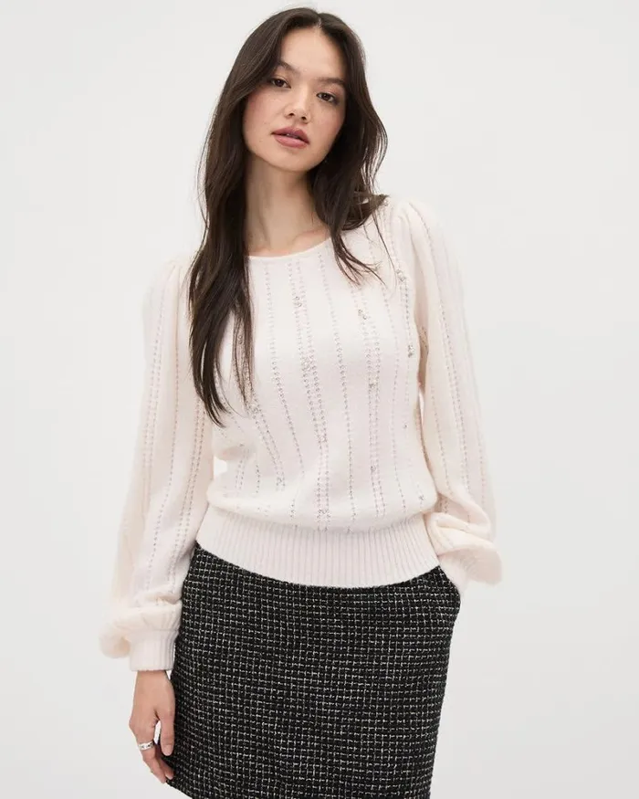 RWandCO Sweaters and Cardigans LongSleeve BoatNeck Pointelle Pullover Coconut Milk 8211 Women RWandCO Sweaters and Cardigans LongSleeve BoatNeck Pointelle Pullover Coconut Milk 8211 Women