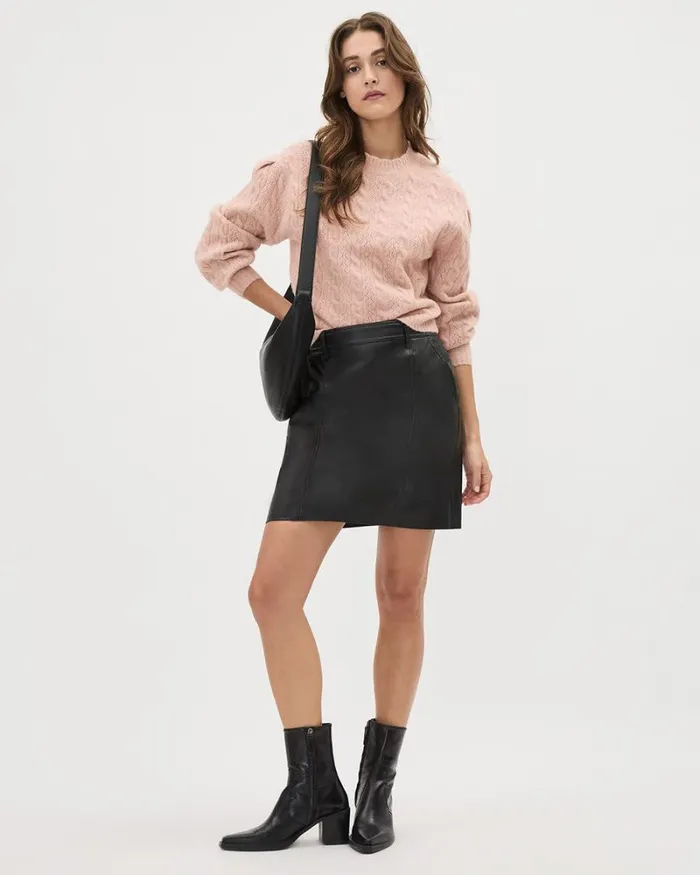 RWandCO Sweaters and Cardigans LongSleeve ScallopedCrewNeck Spongy Pullover Rose Dust Mix 8211 Women