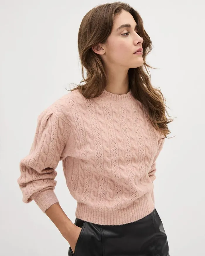 RWandCO Sweaters and Cardigans LongSleeve ScallopedCrewNeck Spongy Pullover Rose Dust Mix 8211 Women