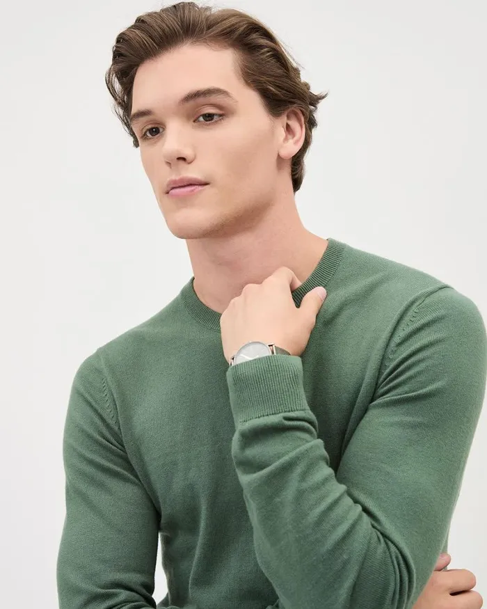RWandCO Sweaters and Cardigans Solid LongSleeve CrewNeck Sweater Jade 8211 Men
