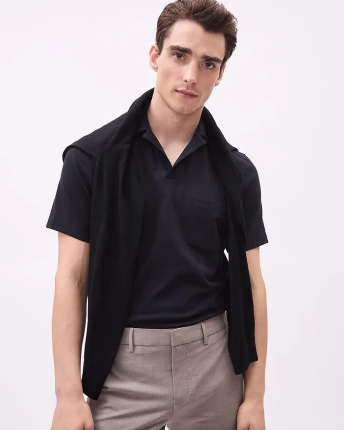 RWandCO TShirts ShortSleeve Supima R Cotton Tee With Camp Collar Black 8211 Men RWandCO TShirts ShortSleeve Supima R Cotton Tee With Camp Collar Black 8211 Men