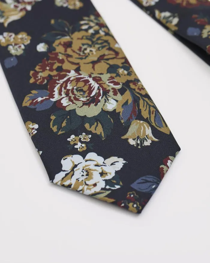 RWandCO Ties and Bow Ties Navy Regular Tie With Floral Pattern Classic Blue 8211 Men