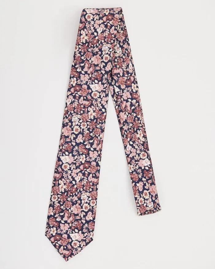 RWandCO Ties and Bow Ties Navy Regular Tie With Pink Floral Pattern Navy Blazer 8211 Men RWandCO Ties and Bow Ties Navy Regular Tie With Pink Floral Pattern Navy Blazer 8211 Men