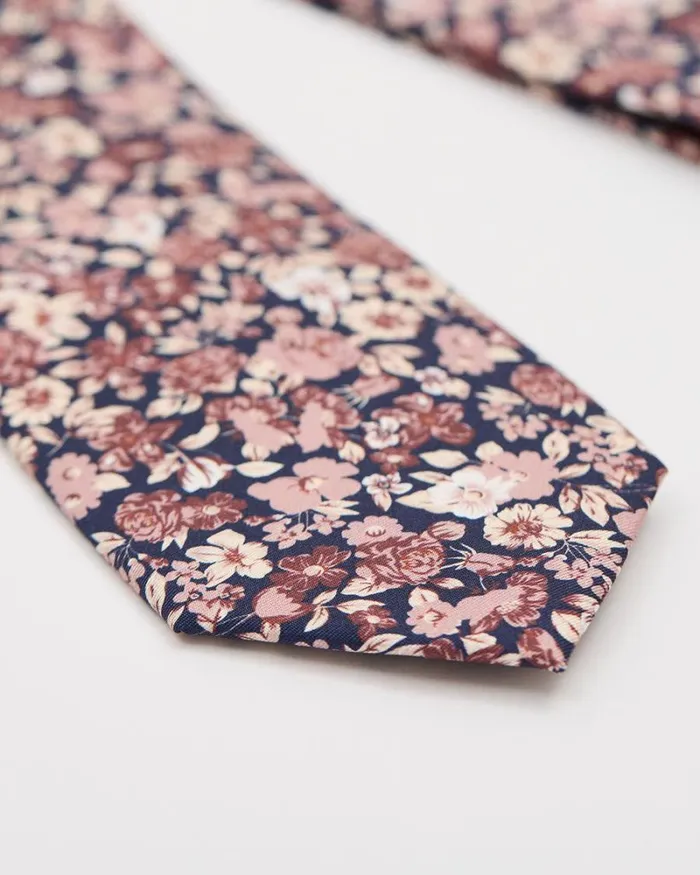 RWandCO Ties and Bow Ties Navy Regular Tie With Pink Floral Pattern Navy Blazer 8211 Men RWandCO Ties and Bow Ties Navy Regular Tie With Pink Floral Pattern Navy Blazer 8211 Men