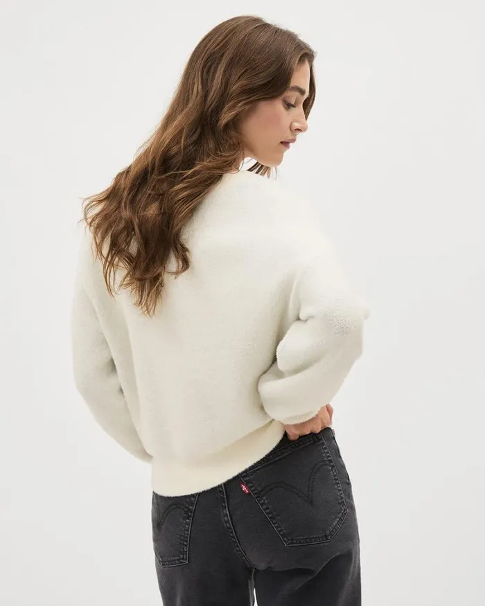 RWandCO Tops LongSleeve CrewNeck Intarsia Sweater Antique White 8211 Women